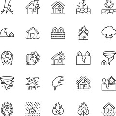 A comprehensive collection of twenty-five thin line icons representing various natural disasters © havik