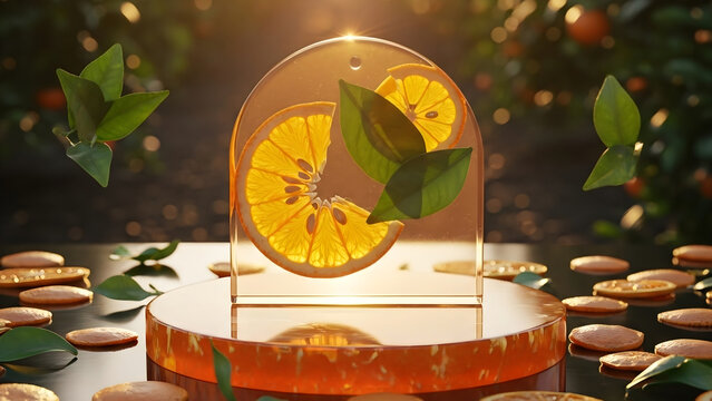 Citrus Bio-Resin Mockup Slab in Solar Fruit Orchard
