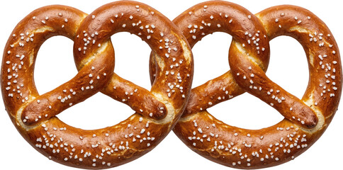Fototapeta premium Two fresh baked German pretzels with salt isolated on transparent background