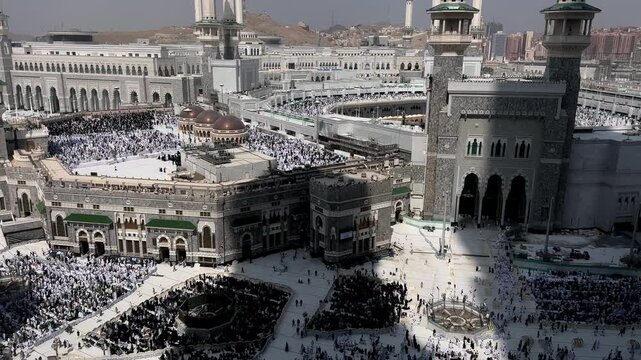 Makkah Saudi Arabia, Masjid al Haram 4K Footage, Top Angle View of People Performing Umrah and Hajj in the Holy City of Saudi Arabia
