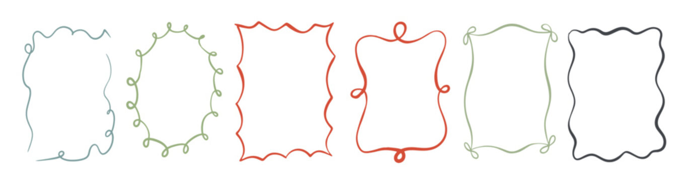 hand drawn trendy frames posters in terracotta color: dotted border, swirling lines, organic shapes and decorative outlines for cards, social media and branding.