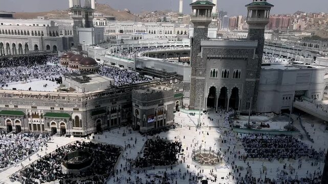 Makkah Saudi Arabia, Masjid al Haram 4K Footage, Top Angle View of People Performing Umrah and Hajj in the Holy City of Saudi Arabia