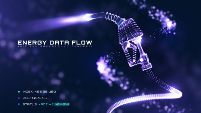 Modern glowing neon gas pump nozzle for cyber oil industry concept.