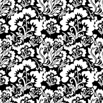 "A meticulously hand-drawn damask pattern inspired by classical Baroque aesthetics. This piece focuses on the fluid rhythm of acanthus leaves and floral scrolls, carefully composed to ensure a seamles
