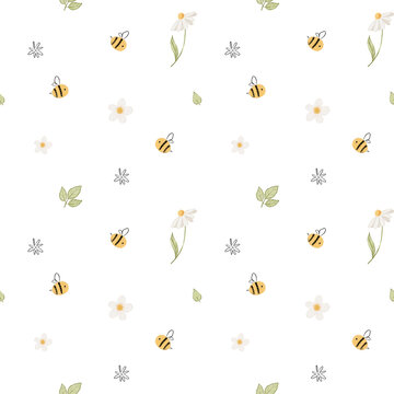Kids seamless pattern with cute honey bee print. 