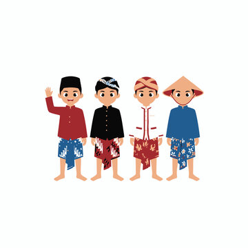 Four boys in Indonesian traditional clothes isolated on white