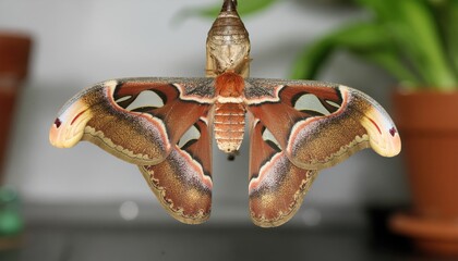 Large Brown Moth Resting on Green Leaf © redflower