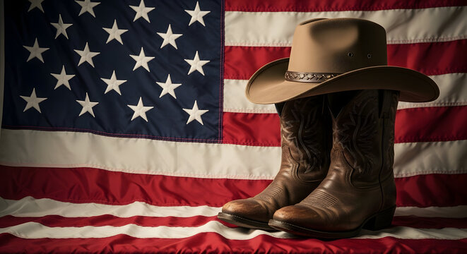 Memorial day tribute american flag cowboy hat and boots honoring fallen heroes