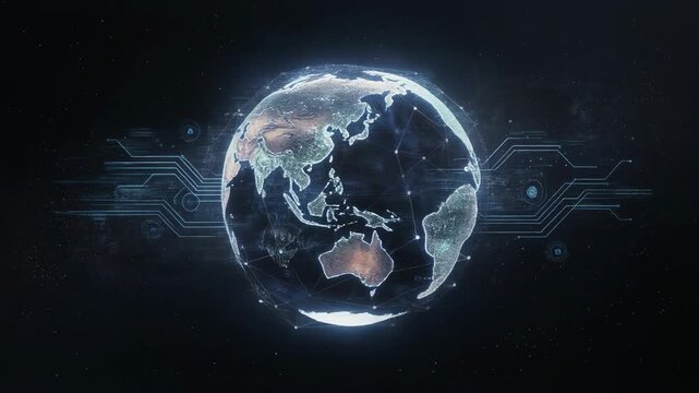 Futuristic digital globe with technology network connections and global communication concept in space