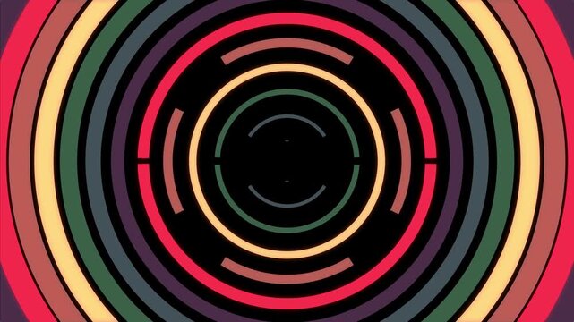 Very long groovy retro radial video background with vintage colors and loop able infinity effect