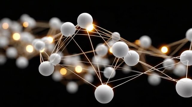 Molecular Network: An abstract depiction of interconnected spheres forming a network, symbolizing the intricate connections of science.
