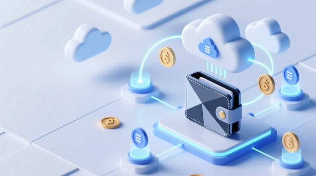 Visualizing cloud-connected digital wallet on secure financial network enabling seamless data integration and scalable systems for digital economic transfers