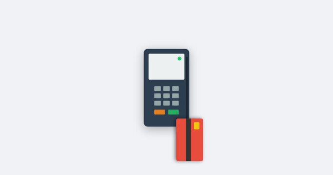 Illustration of a payment terminal and a red credit card for financial transactions.