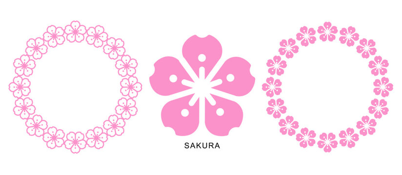 桜の花のフレームセット ベクター イラスト素材 春 白背景