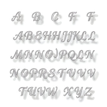 Alphabet letters with gray shadow effects on white background
