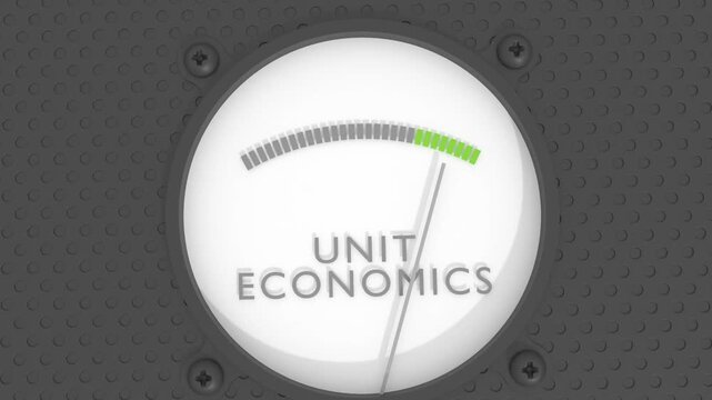 Unit economics meter showing high levels. Analyzing a business profitability on a per-unit basis. Pricing, marketing, and overall business viability.