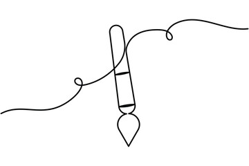Obraz premium Paint brush sign icon continuous one line drawing single art on white background minimalist artistic creative design symbol outline vector illustration