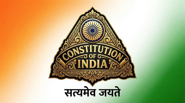 Image features a stylized representation of the Indian national flag as the background, with a gradient of saffron on the left, white in the center, and green on the right. In the foreground, there is