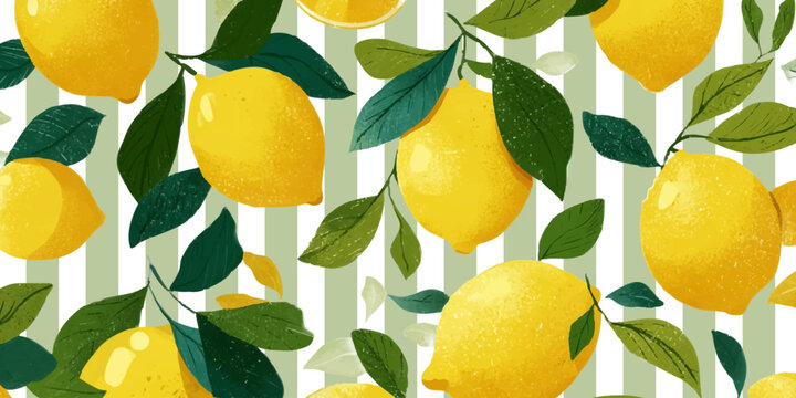 Watercolor lemon pattern with retro Italian summer vibes. Mediterranean fruit illustration featuring vintage Amalfi coast design elements and fresh citrus watercolor art.