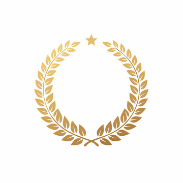 Golden laurel wreath with star award with white background