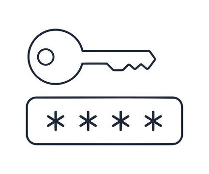 Key unlocking password security login with asterisks on white background
