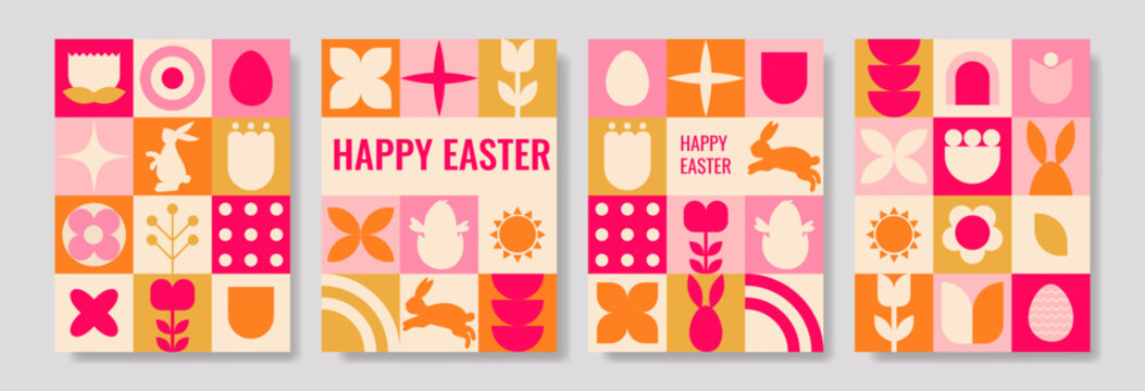 Modern Geometric Happy Easter Card Set
