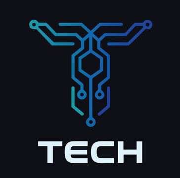 Modern Tech T Logo Symbol; Abstract Blue Teal Gradient Circuit Board Letter T Icon for AI Startup Branding, Semiconductor Software, Cybersecurity Identity, and Digital Innovation Graphics.