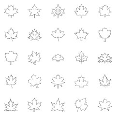 Fototapeta premium Maple Leaf Icon Variations Set. Set of maple leaf icons representing Canadian symbol design isolated on white background. EPS 10