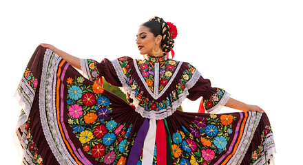 Fototapeta premium Woman Wearing Colorful Traditional Mexican Dress Dancing for Cinco de Mayo Celebration with Vibrant Cultural Costume