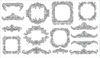 Obraz premium Set of vintage baroque floral frames and Victorian ornament borders, luxury filigree decorative elements for invitation and certificate design.
