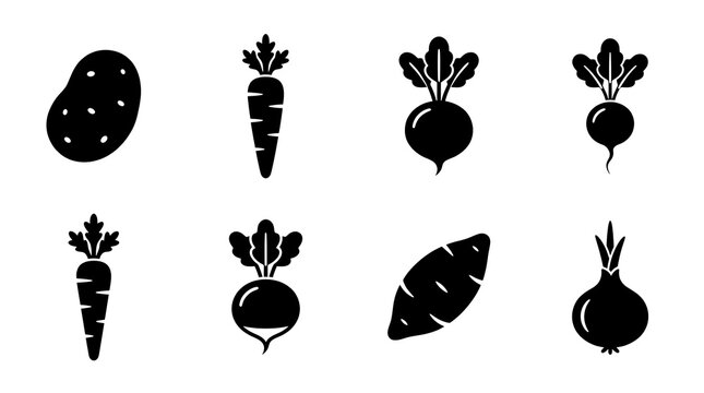 Vegetable icons in black silhouette.