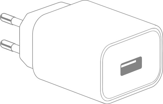 Europen two-prong wall adapter for charging devices is shown simply.