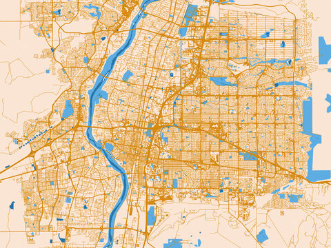 Street map of Albuquerque, New Mexico in cream map with golden roads