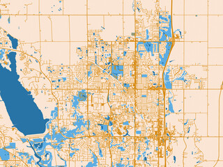 Naklejka premium City map of Ankeny, Iowa — soft ivory map base with ochre-gold streets and clear blue water shapes for crisp contrast