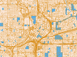 Fototapeta premium City map poster of Atlanta center, Georgia – gold and blue map palette