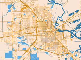 Fototapeta premium City map of Beaumont, Texas – golden linework with blue water