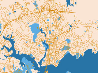 Fototapeta premium Street map of Beverly, Massachusetts in gold and blue map palette