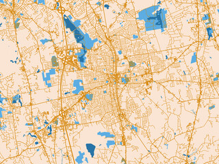 Naklejka premium Street network map of Brockton, Massachusetts, mustard-gold streets on cream