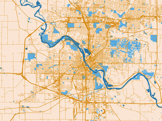 Fototapeta premium City map of Cedar Rapids, Iowa – cream map with golden roads