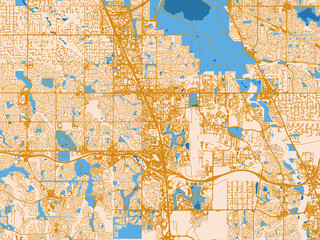 Naklejka premium Urban map poster of Centennial, Colorado – golden linework with blue water