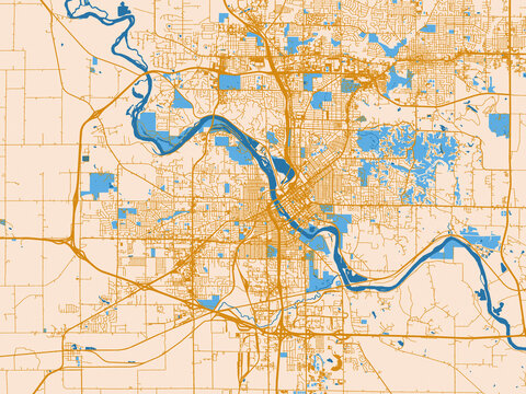 City map of Cedar Rapids, Iowa &ndash; cream map with golden roads