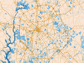 Fototapeta premium City layout poster — Charlotte, North Carolina – mustard-gold streets on cream