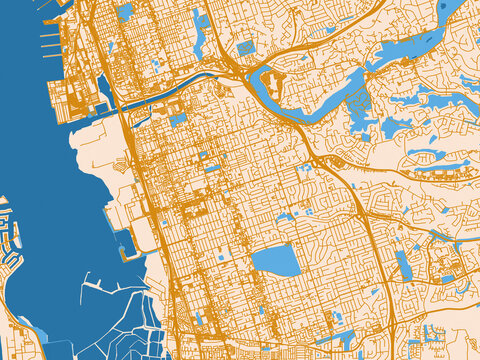 Minimal city map of Chula Vista, California with light cream and blue contrast