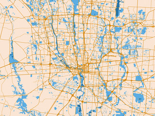 Fototapeta premium Urban map poster of Columbus, Ohio – light cream and blue contrast