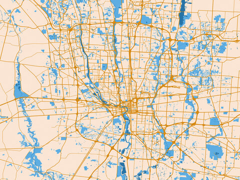 Urban map poster of Columbus, Ohio &ndash; light cream and blue contrast