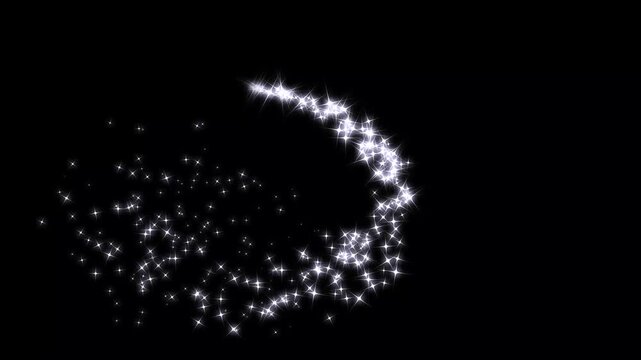 White luxury glitter light circle trail, glittering sparkles twinkle stars line and twinkle sparkle stars animation, cartoon doodle sparkles on black screen. glowing light effect in seamless 4K video