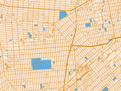 Urban map poster of East Flatbush, New York &ndash; light cream and blue contrast