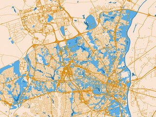 Fototapeta premium Urban map poster of Fayetteville, North Carolina – cream map with golden roads