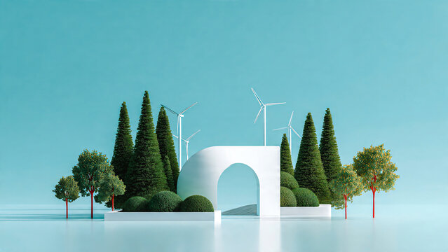 Maquette avec arbres et &eacute;oliennes, concept d'Energie naturelle