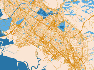 Fototapeta premium Urban map poster of Fremont, California – light cream and blue contrast